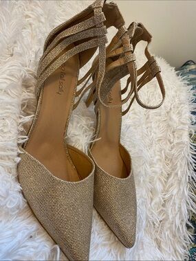 long tall sally Champagne Gold Strappy Pointed-Toe Heels